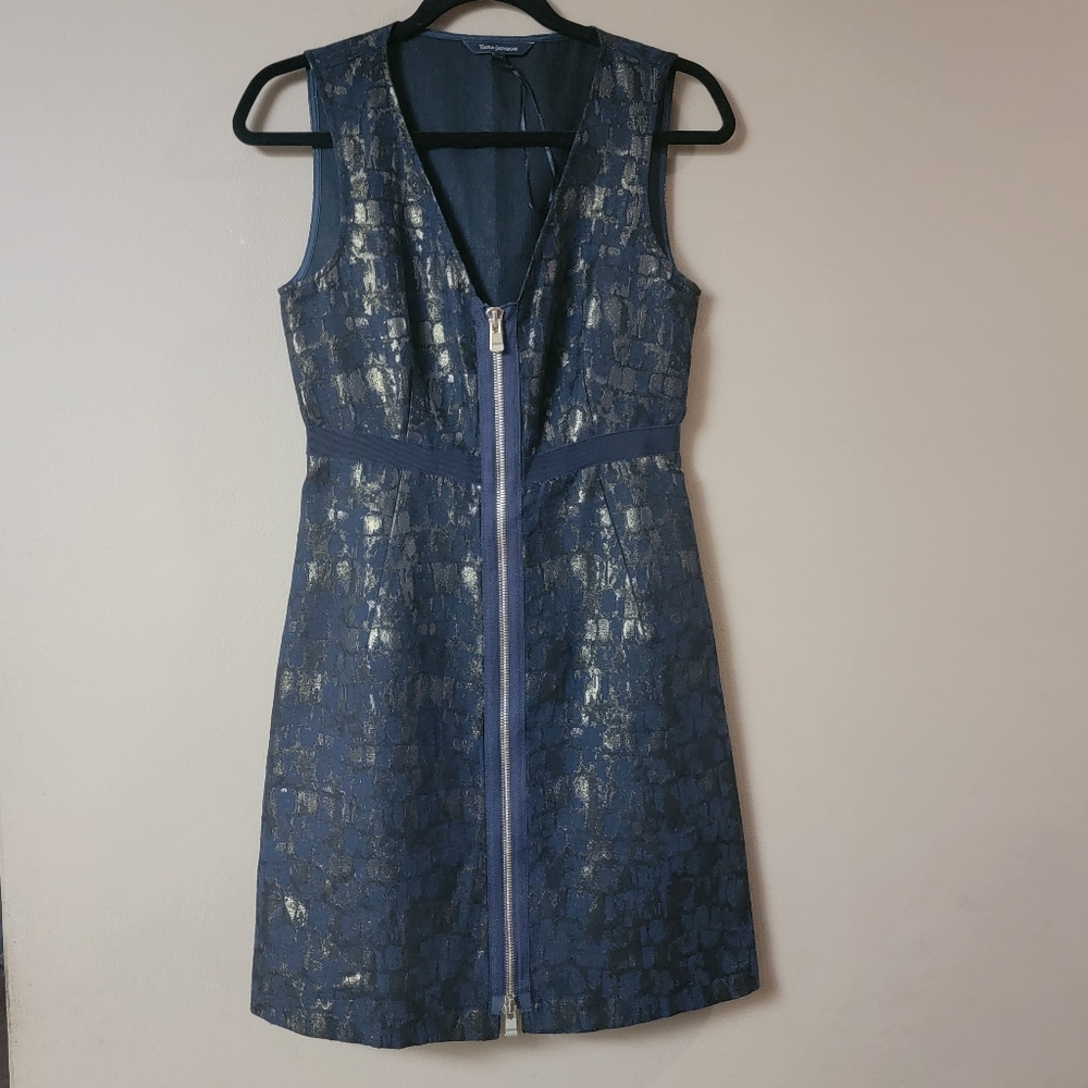 TARA JARMON Sleeveless Metallic Gold Sheath Mini Dress Size 38